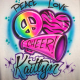 Peace Love Cheer Airbrush Megaphone Heart Personalized Shirt
