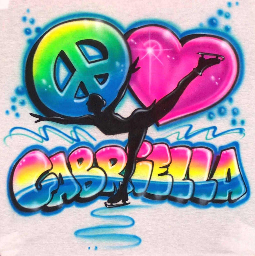 Peace Love Ice Skater Airbrushed Personalized Shirt