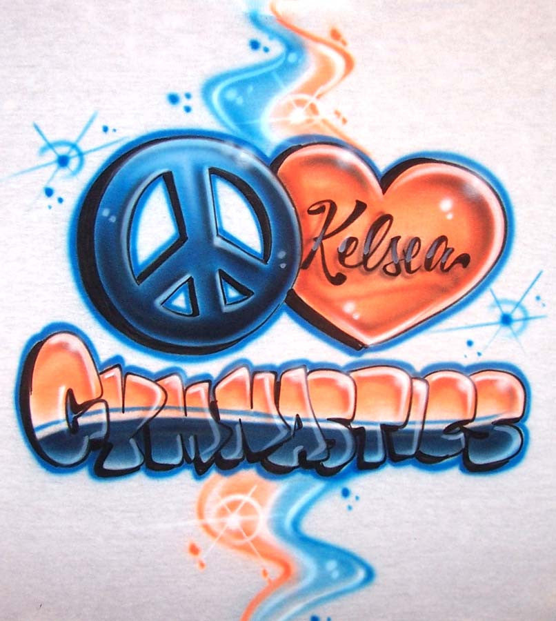 Peace Love Gymnastics personalized airbrushed shirt design