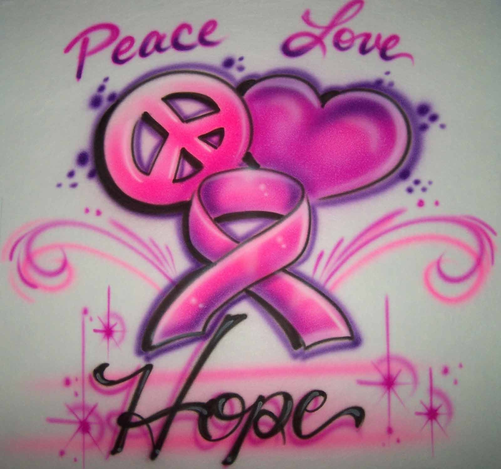 Peace love hope airbrushed cancer awareness shirt