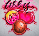 Peace Love Basketball Airbrushed Personalized Shirt Design 