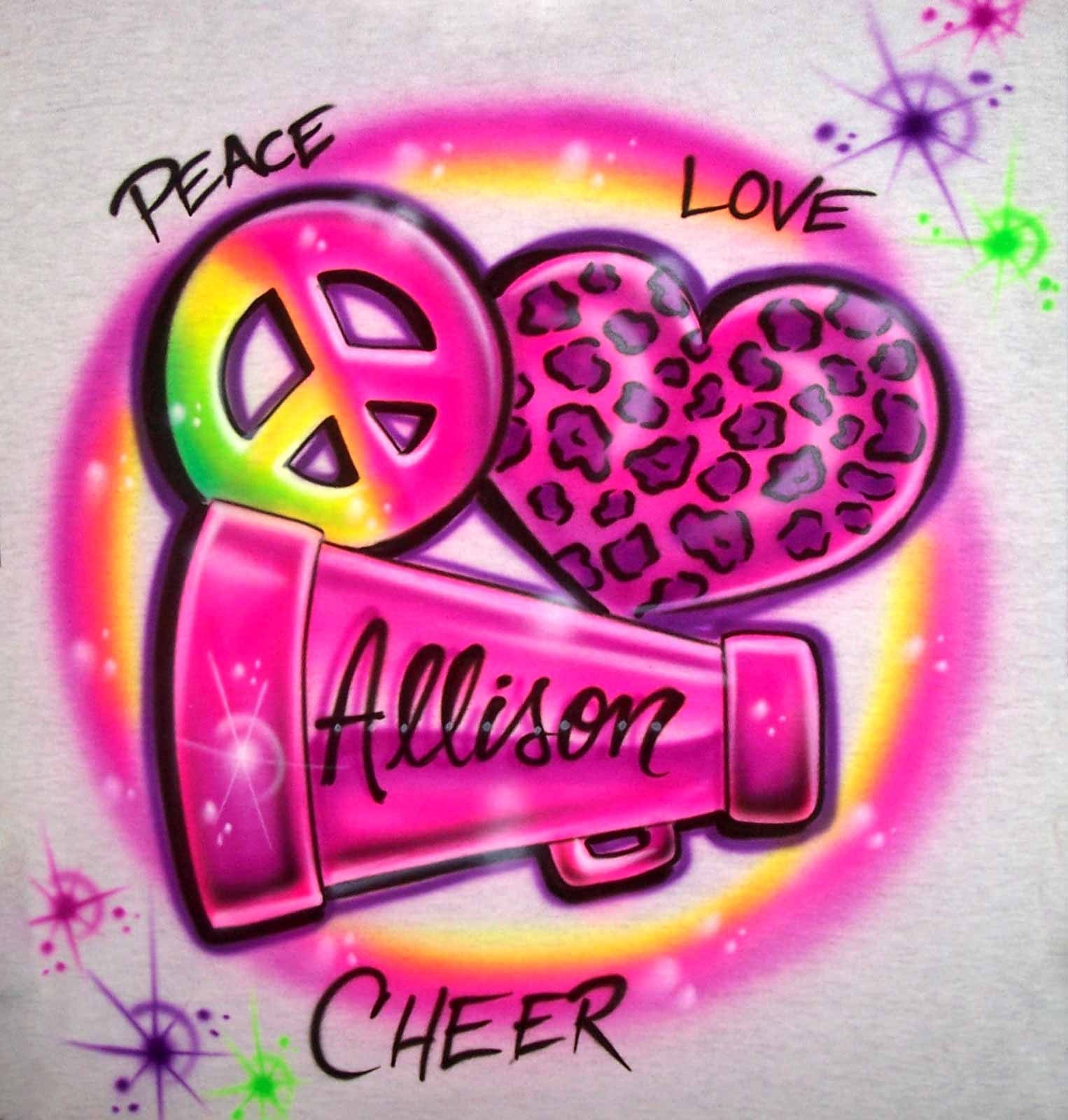 Peace love megaphone cheerleader airbrushed shirt personalized