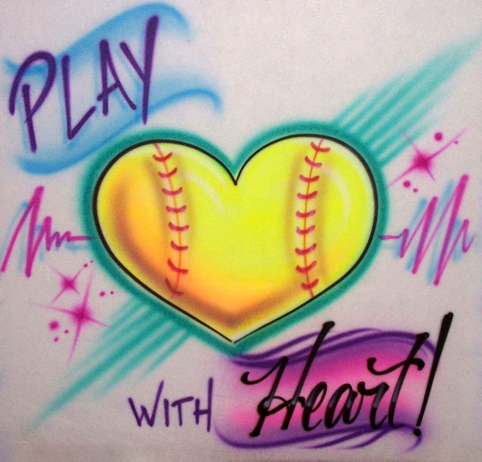 Play with heart airbrushed softball shirt design