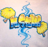 Pom Poms and Name Airbrushed Cheerleader Shirt Design