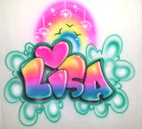 Rainbow & Heart Bubble letter name Airbrushed t-shirt and sweatshirt