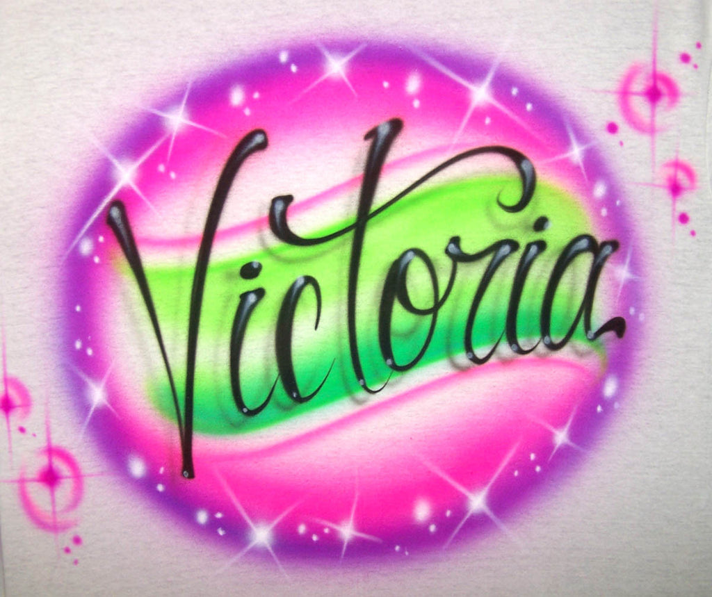 Airbrush Script Name & Stars with Bright Neon Colors