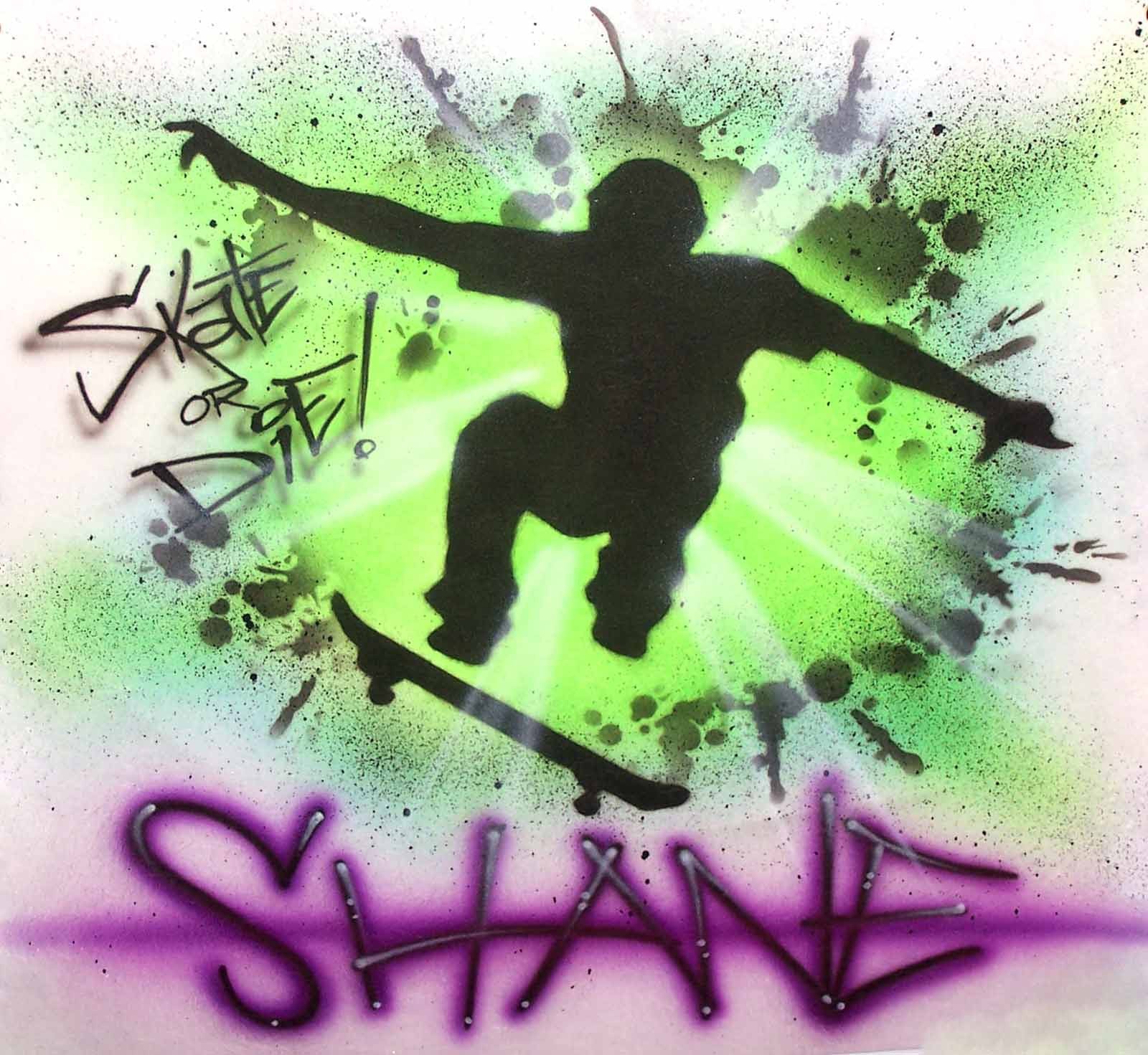 Skate or Die Airbrushed Personalized Skateboard Shirt unisex T-Shirt / adult L / White
