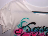 Sleeve and collar cut airbrushed t-shirt
