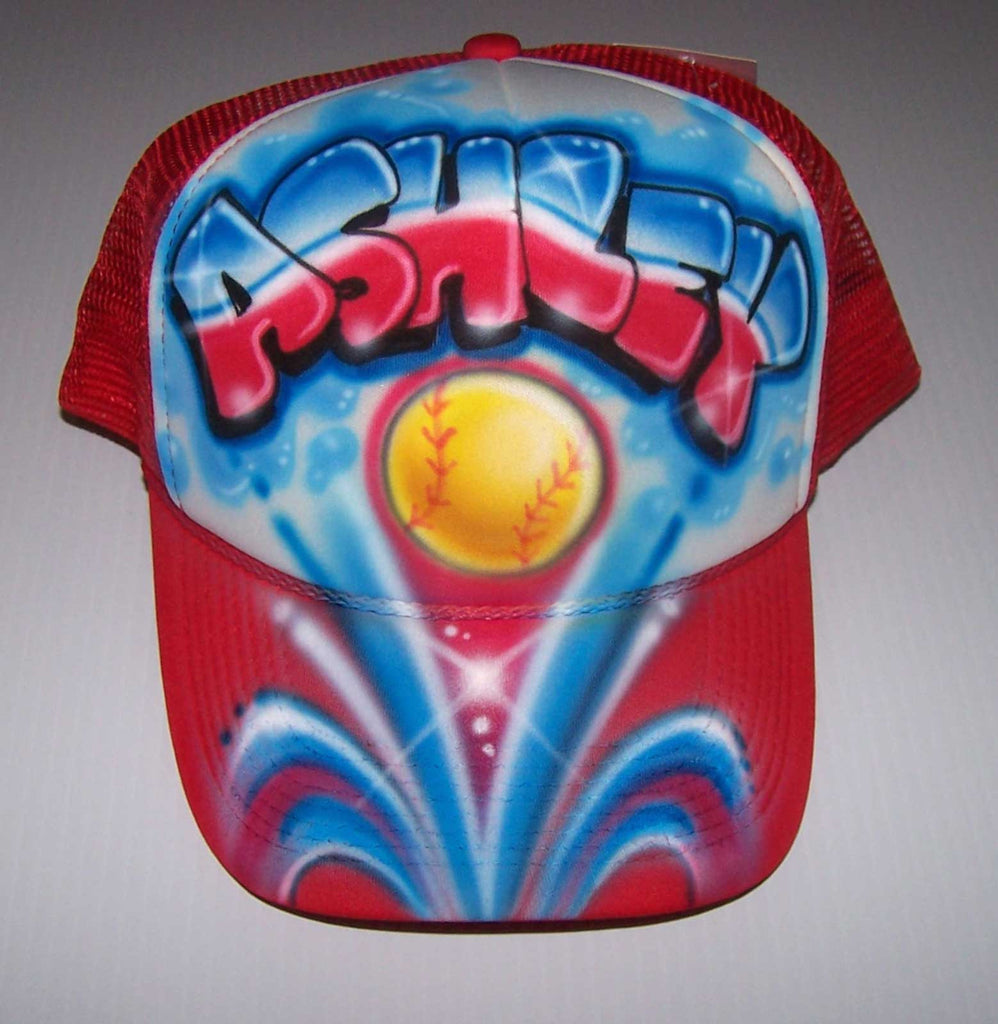 Personalized Softball Graffiti Name Airbrushed Snap Back Trucker Hat