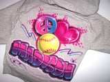 Airbrushed Peace Heart Softball Hooded Sweatshirt
