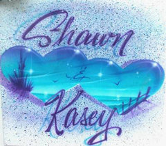 Airbrushed beach double heart couples design