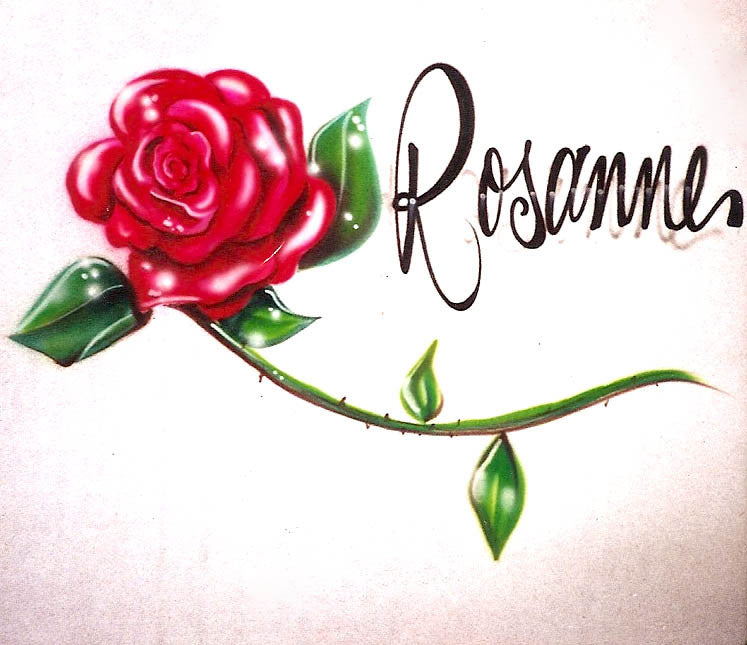 Painted Rose and Name Airbrushed on T-shirts, Sweatshirts, and Hoodies