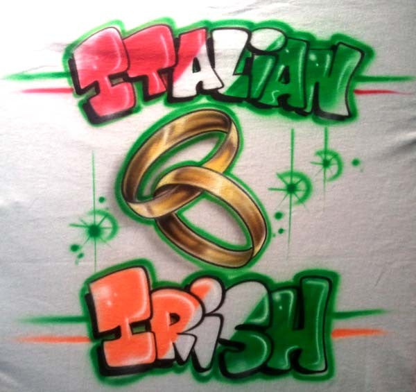 Airbrushed Wedding Rings with Bride & Goom Heritage Themed T-Shirt or Sweatshirt