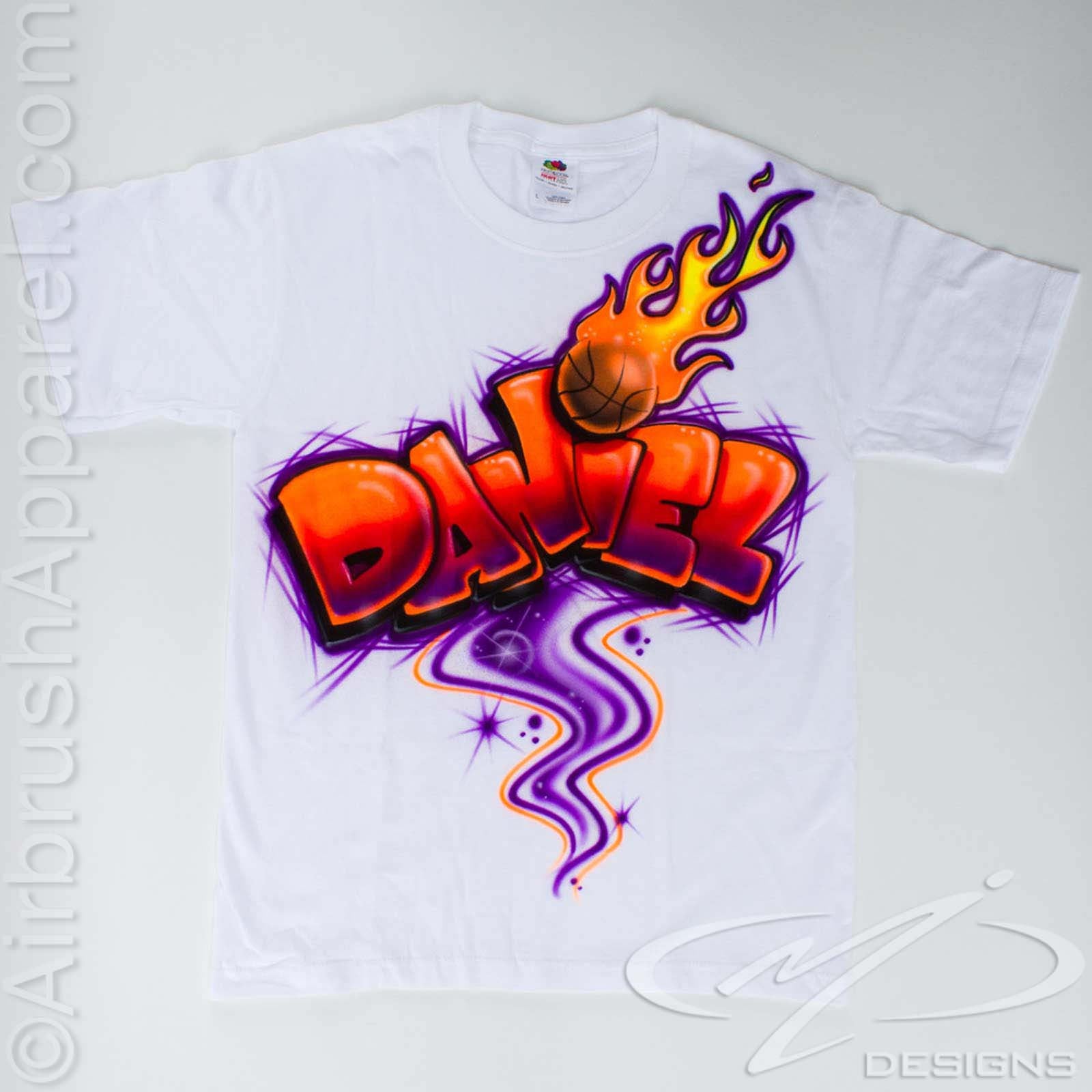 Flaming Basketball with Graffiti Style Personalized Shirt