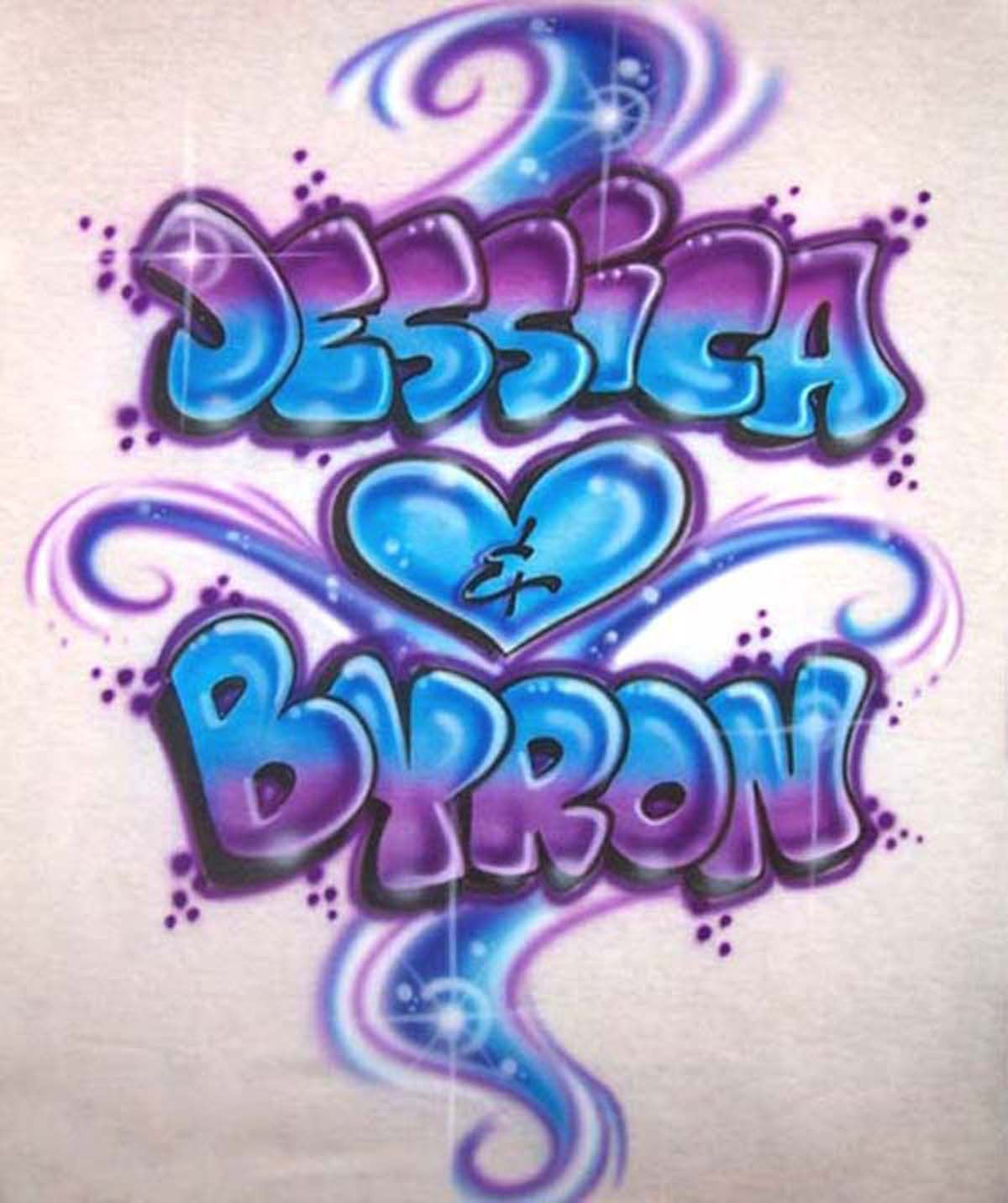 Graffiti style names with heart & color swirl T-shirt or sweatshirt