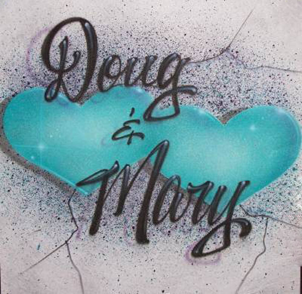 Double Hearts & Two Names Airbrushed on Tees, Sweats, & More!