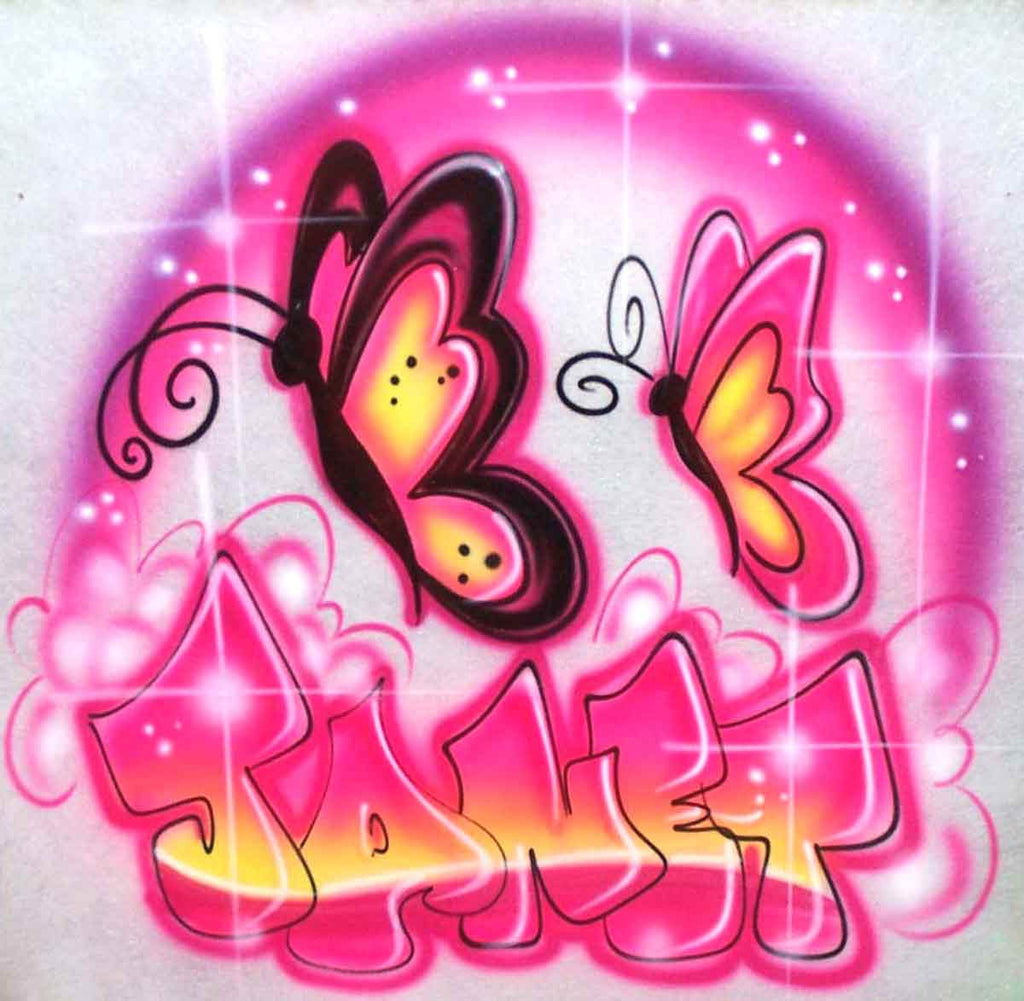 Butterflies and Personalized Bubble letter Name Airbrushed Shirt