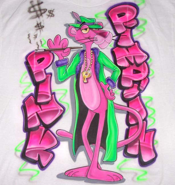 Pimpin' Pink Panther Airbrushed Custom Graffiti T-Shirt