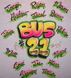 School Bus Kids Names Airbrushed Shirt Back