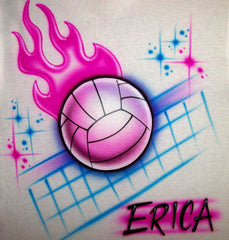 Airbrushed flaming volleyball personalized name t shirt design